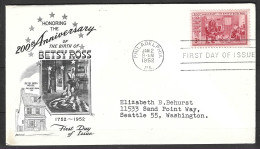 USA. N°555 De 1952 Sur Enveloppe 1er Jour. Betsy Ross/Premier Drapeau Américain. - Briefe