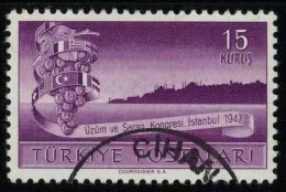 Türkiye 1947 Mi 1196 International Grape And Wine Congress, Istanbul | Grapes And Istanbul Skyline, Flag - Used Stamps