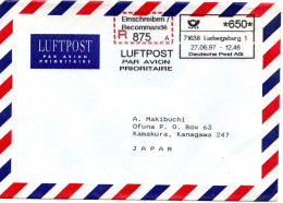 66318 - Bund - 1997 - 650Pfg Versuchsautomat-Postfreistempel A R-LpBf LUDWIGSBURG -> Japan - Covers & Documents