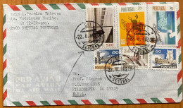 PORTUGAL 1980, COVER USED TO USA, RAILWAY STATION, PIGEON  & LETTER, POST RIDER ON HORSE, FORT, BUILDING, SETUBAL CITY C - Brieven En Documenten