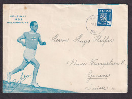 Commemorative Envelope Helsinki 1952 Helsingfors Sent To Geneva. Nice Franking And Ilustration On Envelope / 2 Scans - Sommer 1952: Helsinki