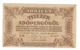 UNGHERIA 10000 (TIZEZER) ADOPENGOROL 1946 - Hongrie