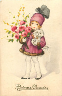 Enfants - Fillettes - Fillette - Chiens - Chien - Dogs - Dog - Fleurs - Roses - Chapeaux - Chapeau - Bonne Année - Kinder-Zeichnungen