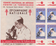 Carnet 10 Timbres Vignettes 10fr Comité National Défense Contre Tuberculose 23e Campagne Nationale La Science Vaincra - Rotes Kreuz