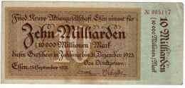 BILLET 10 MILLIARDS MARK ZEHN MILLIARDEN MARK KRUPP ESSEN1923 - 10 Miljard Mark