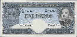 Australia: Reserve Bank Of Australia, 5 Pounds ND(1960-65), P.35, Small Bend Upp - Otros & Sin Clasificación
