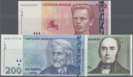Lithuania: Lietuvos Bankas, Series 1997-2000, Lot With 3 Banknotes, 100 Litu 200 - Lituanie