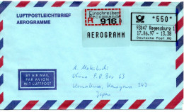 66321 - Bund - 1997 - 550Pfg Versuchsautomat-Postfreistempel A R-Aerogramm REGENSBURG -> Japan - Covers & Documents