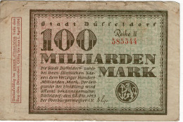 BILLET 100 MILLIARDS MARK EINHUNDERT MILLIARDEN MARK STADT DUSSELDORF1923 - 100 Mrd. Mark