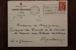 1934 Société Française De Secours Aux Blessés Militaires 17e Région Croix Rouge France Aiguillon Cover Ob Temporaire - Lettres & Documents