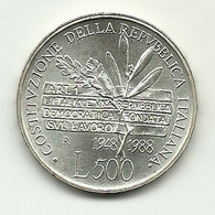 1988 - Italia 500 Lire Argento - Costituzione     ----- - Commemorative