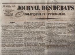 JOURNAL DES DEBATS 29 04 1840 - CONSTANTINOPLE VIZIR / MEHEMET ALI - MARIAGE DUC DE NEMOURS - AMNISTIE - ALGER - LA FERE - 1800 - 1849