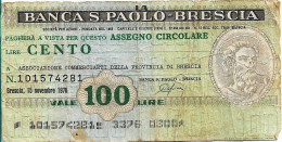 Italy , 1976 , Notgeld 100 Lires , Banca S. Paolo-Brescia , Used - Autres & Non Classés