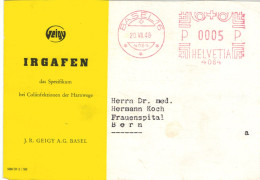 Stempel 4084 J. R. Geigy Basel 1948 > Frauenspital Bern - Irgafen Spezifikum Bei Coliinfektionen Der Harnwege Hasler F22 - Frankeermachinen