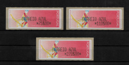 PORTUGAL ATM MACHINE STAMPS - ETIQUETAS - 1992 Ciclista CORREIO AZUL - VAL. 75, 110, 270 ESCUDOS MNH RARO (BA5#447) - Máquinas Franqueo (EMA)