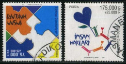 Türkiye 1998 Mi 3165-3166 Human Rights | Puzzle Piece Outlines Of People's Faces & Heart-Shaped Kite With People As Tail - Gebruikt