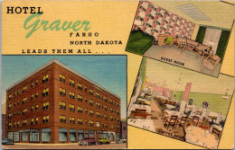 North Dakota Fargo Hotel Graver Showing Guest Room And Coffee Shop 1961 Curteich - Fargo