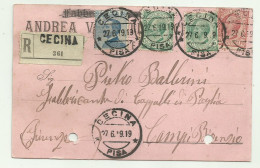 AFFRANCATURA MISTA RACCOMANDATA DA CECINA 1919 - Used