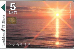 CARTE-PUCE-LETTONIE-5 LATI-99-Coucher De Soleil-TB E - Lettland