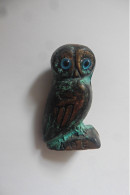 Figurine Décoration Chouette Mythologie Grecque Athéna Hibou En Bronze Vieilli Antique Grèce Yeux Bleus Porte-bonheur - Animali