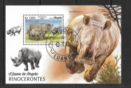 ANGOLA 2018  RHINOCEROS  YVERT N°B OBLITERE-CTO - Rhinoceros