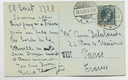 LUXEMBOURG 60C VERT SEUL CARTE  TRIER BASILIKA OBL ECHTERNACH 20.8.1928 POUR PARIS - 1926-39 Charlotte Right-hand Side