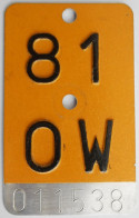 Mofanummer Velonummer Gelb Obwalden OW 81 - Kennzeichen & Nummernschilder