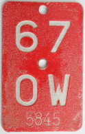 Velonummer Obwalden OW 67 - Plaques D'immatriculation