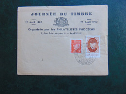 Très Belle Enveloppe émise Pour La Journée Du Timbre De Marseille De 1942 Avec Vignette Pétain - Storia Postale