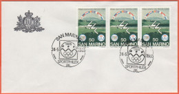 SAN MARINO - 1985 - 3 X 50 Primi Giochi Sportivi Dei Piccoli Stati + Annullo Sportphilex '85 24/05/1985 - Ufficio Filate - Briefe U. Dokumente