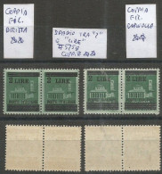 Luogotenenza 1945 Soprastampati L.2/c.25 ** MNH # 525g Varietà Spazio Tra "2" E "LIRE" #2 Coppie Fil Diritta + Capovolta - Sonstige & Ohne Zuordnung