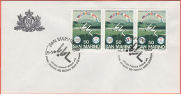 SAN MARINO - 1985 - 3 X 50 Primi Giochi Sportivi Dei Piccoli Stati + Annullo Nuoto 25/05/1985 Ufficio Postale Mobile N° - Lettres & Documents