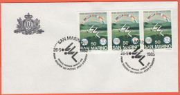 SAN MARINO - 1985 - 3 X 50 Primi Giochi Sportivi Dei Piccoli Stati D'Europa + Annullo Nuoto 26/05/1985 Ufficio Postale M - Lettres & Documents