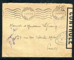 Enveloppe En FM De Melun Pour Paris En 1945 Avec Contrôle Postal - M 26 - Guerre De 1939-45