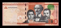 República Dominicana 100 Pesos Dominicanos 2014 Pick 190a Low Serial 688 Sc Unc - Dominicana