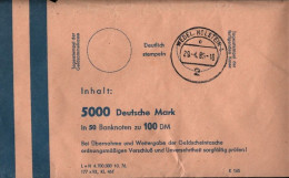 ! Bundespost 5000 DM, Geldscheintasche, 1985 Postintern Verwendet, Postamt Wedel Mit Siegel - Briefe U. Dokumente