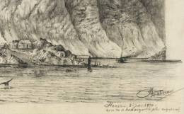 Dessin Crayon De 1896  :  FJORD De NORVEGE ???   Signé , Daté  Avec Hommage , Signature à Déchifrer - Drawings