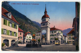 Tram/Straßenbahn Altdorf (CH),Dorfplatz Mit Telldenkmal,  Gelaufen - Strassenbahnen