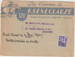 Coq 8f Courrier Cheval Sénéclauze Oran Algerie - 1953-1960