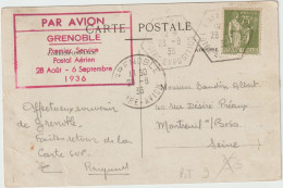 Carte Paix 75ct Seul Grenoble Foire Exposition 1936 Par Avion Premier Service Postal Aéerien - 1932-39 Vrede