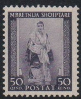 ALBANIA OCCUPAZIONE ITALIANA ITALIAN OCCUPATION 1939 - 1940 SERIE ORDINARIA COSTUME FEMMINILE DEL NORD 50q MNH - Albanie