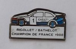 Pin's Ville  GRIEGES, Sport  Automobile  Rallye, Equipage  RIGOLLET - BATHELOT, CHAMPION  DE  FRANCE  1988  ( 01 ) - Rally