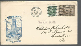 58430) Canada Air Mail First Regular Official Flight Vancouver To Victoria Postmark Cancel 1931 - Lettres & Documents