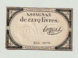 Assignat De 5 Livres. Uniface - Assegnati