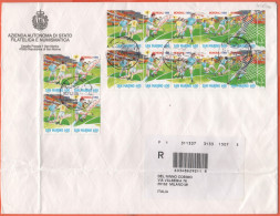 SAN MARINO - 2004 - Blocco Da 4 + 2 Serie Di Campionati Mondiali Di Calcio USA 94 - Raccomandata - Viaggiata Da San Mari - Cartas & Documentos