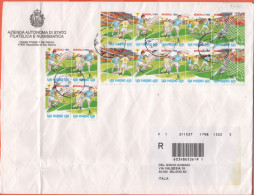 SAN MARINO - 2005 - Blocco Da 4 + 2 Serie Di Campionati Mondiali Di Calcio USA 94 - Raccomandata - Viaggiata Da San Mari - Storia Postale