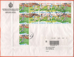 SAN MARINO - 2004 - Blocco Da 4 + 2 Serie Di Campionati Mondiali Di Calcio USA 94 - Raccomandata - Viaggiata Da San Mari - Lettres & Documents