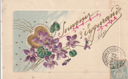 ***  19  ***   Souvenir D'EYGURANDE Carte Fantaisie Relef Violette Et Coeur Dorure  Art Nouveau TTB  - Eygurande