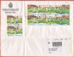 SAN MARINO - 2005 - Blocco Da 4 + 2 Serie Di Campionati Mondiali Di Calcio USA 94 - Raccomandata - Viaggiata Da San Mari - Cartas & Documentos