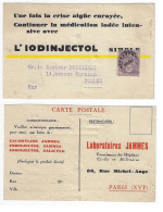 Carte Postale Publicitaire Médicament L'IODINJECOL Laboratoires JAMMES 10c Blanc Violet Préoblitéré Yv P 43 - 1893-1947